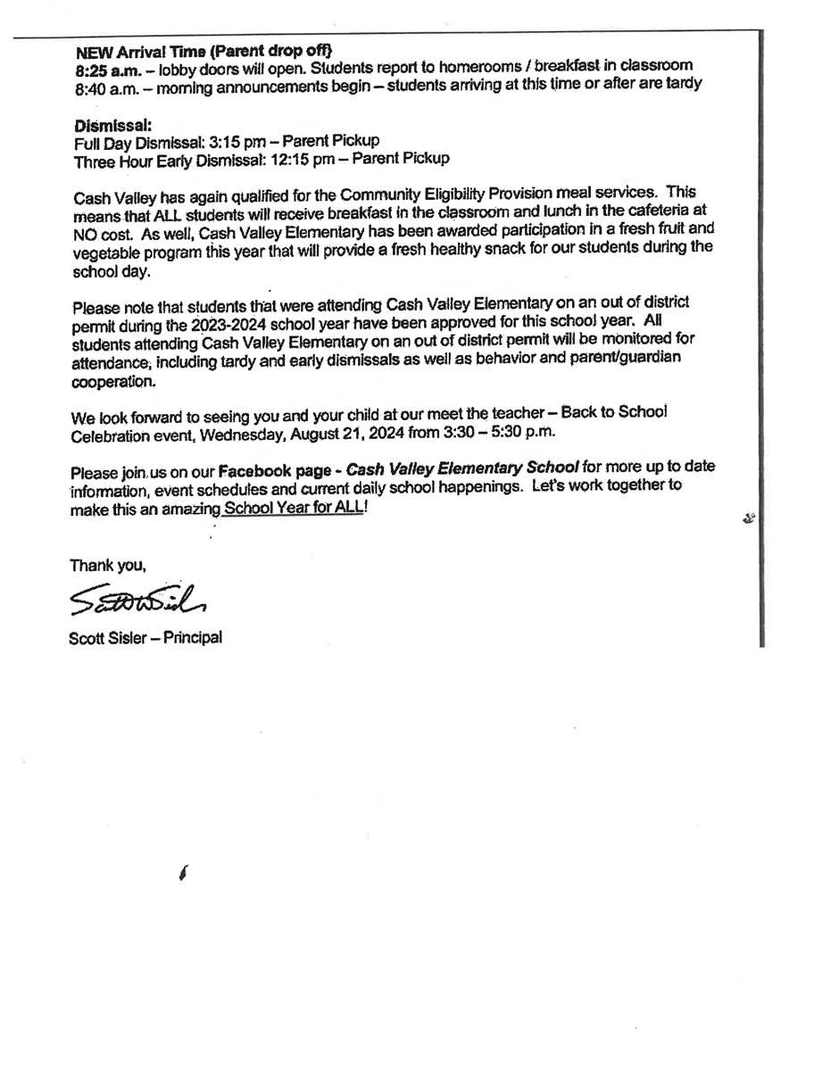 Beginning of Year Letter