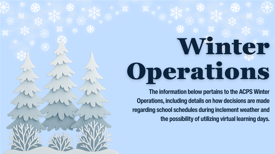 Graphic with snowflakes and trees with text of 'Winter Operations'